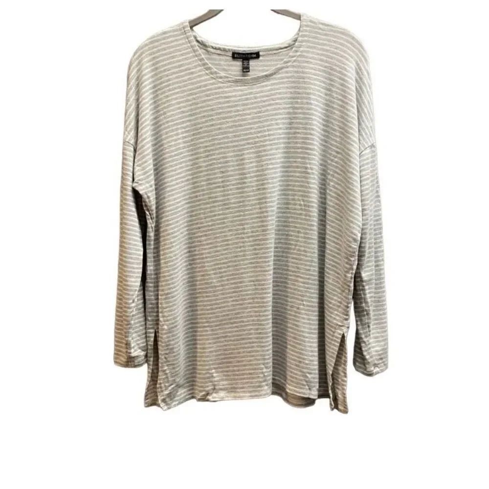 Eileen Fisher women’s striped long sleeve, gray and white top size XS